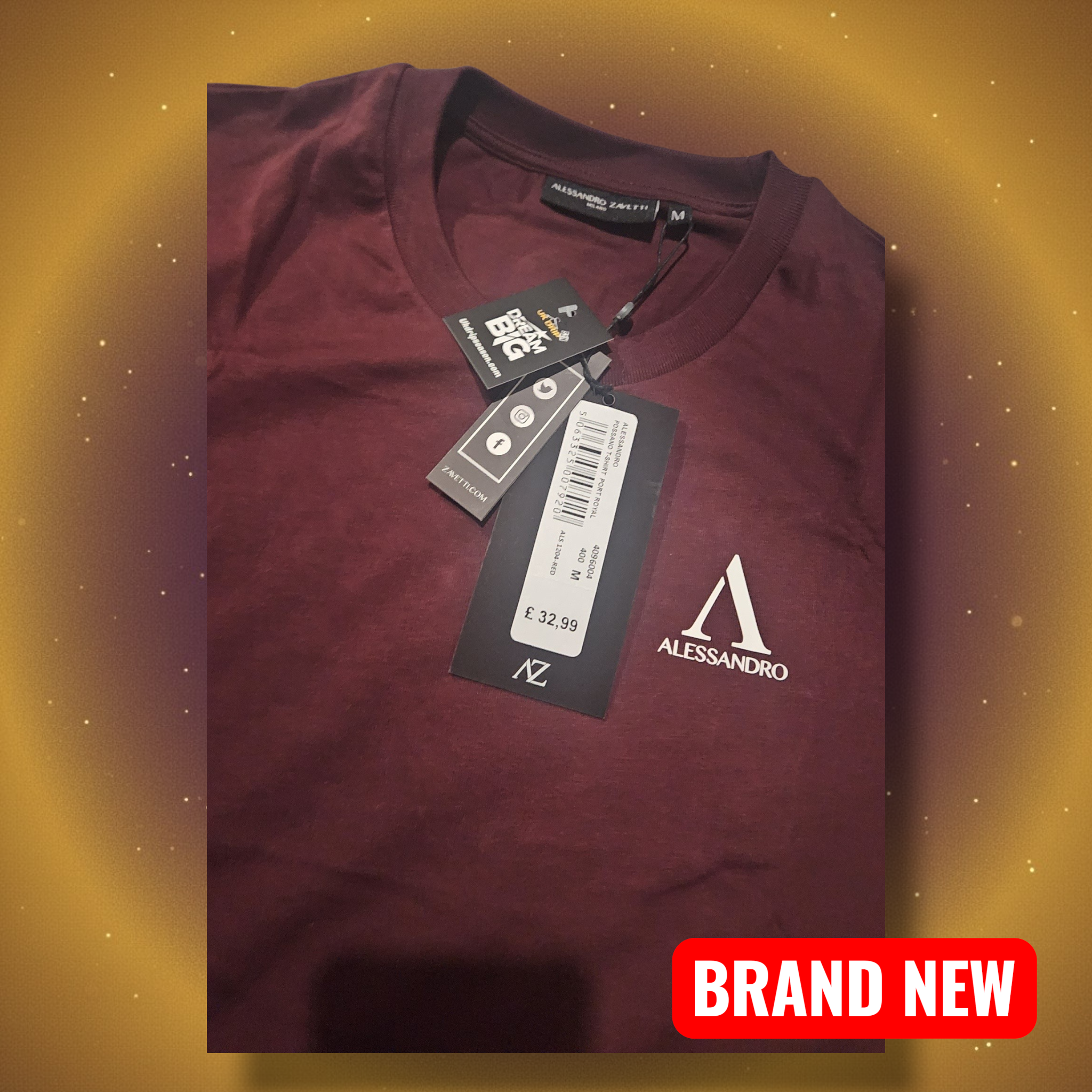 Alessandro Zavetti T-Shirt Burgundy Medium - Brand New