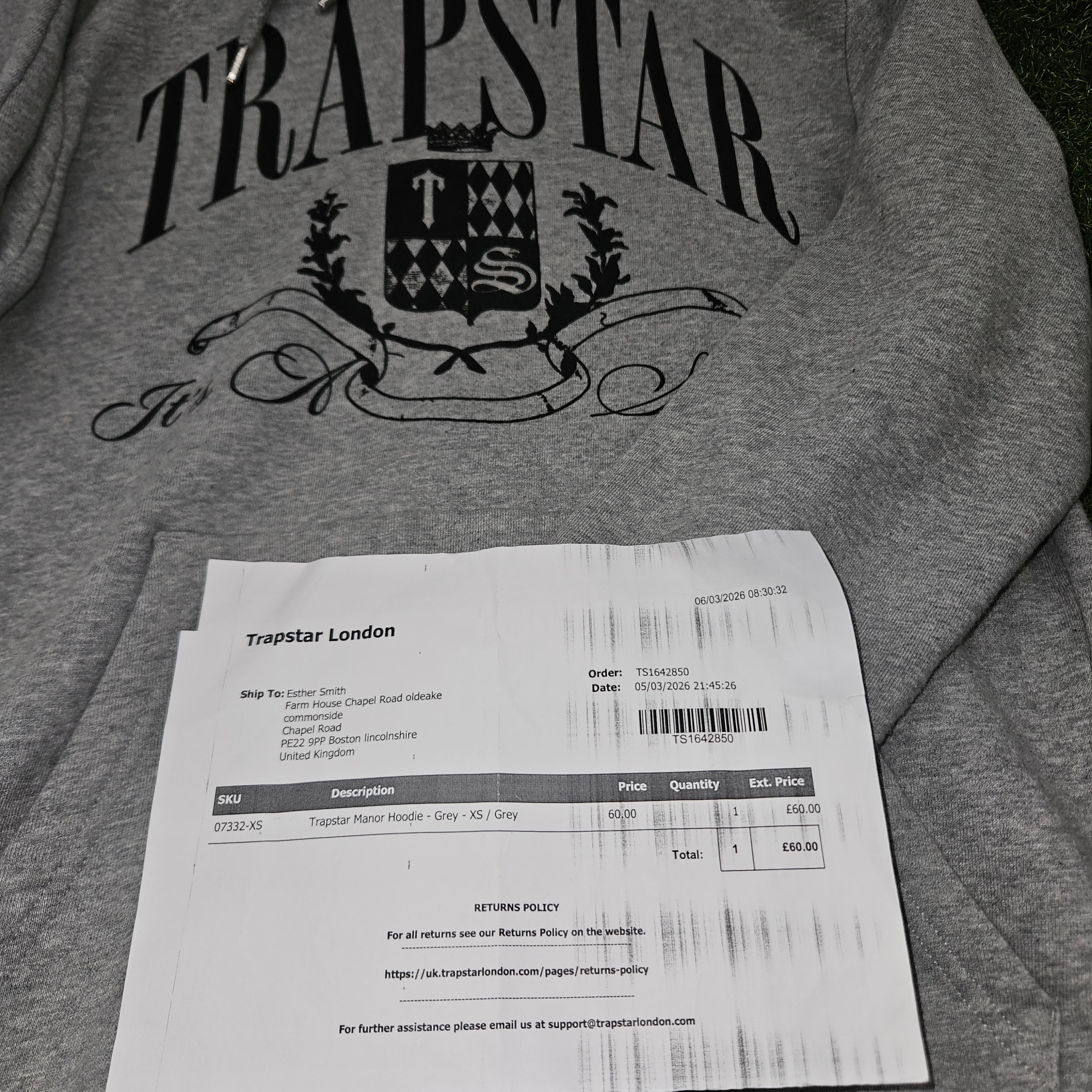Trapstar Grey Hoodie – Size XS | Brand New With Receipt