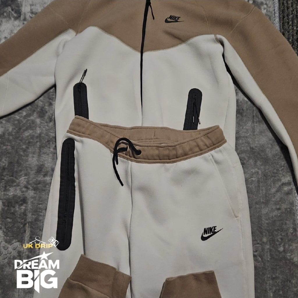 Nike Tech Fleece Tracksuit - Beige/White - Like New - XL Kids Joggers + Small Hoodie
