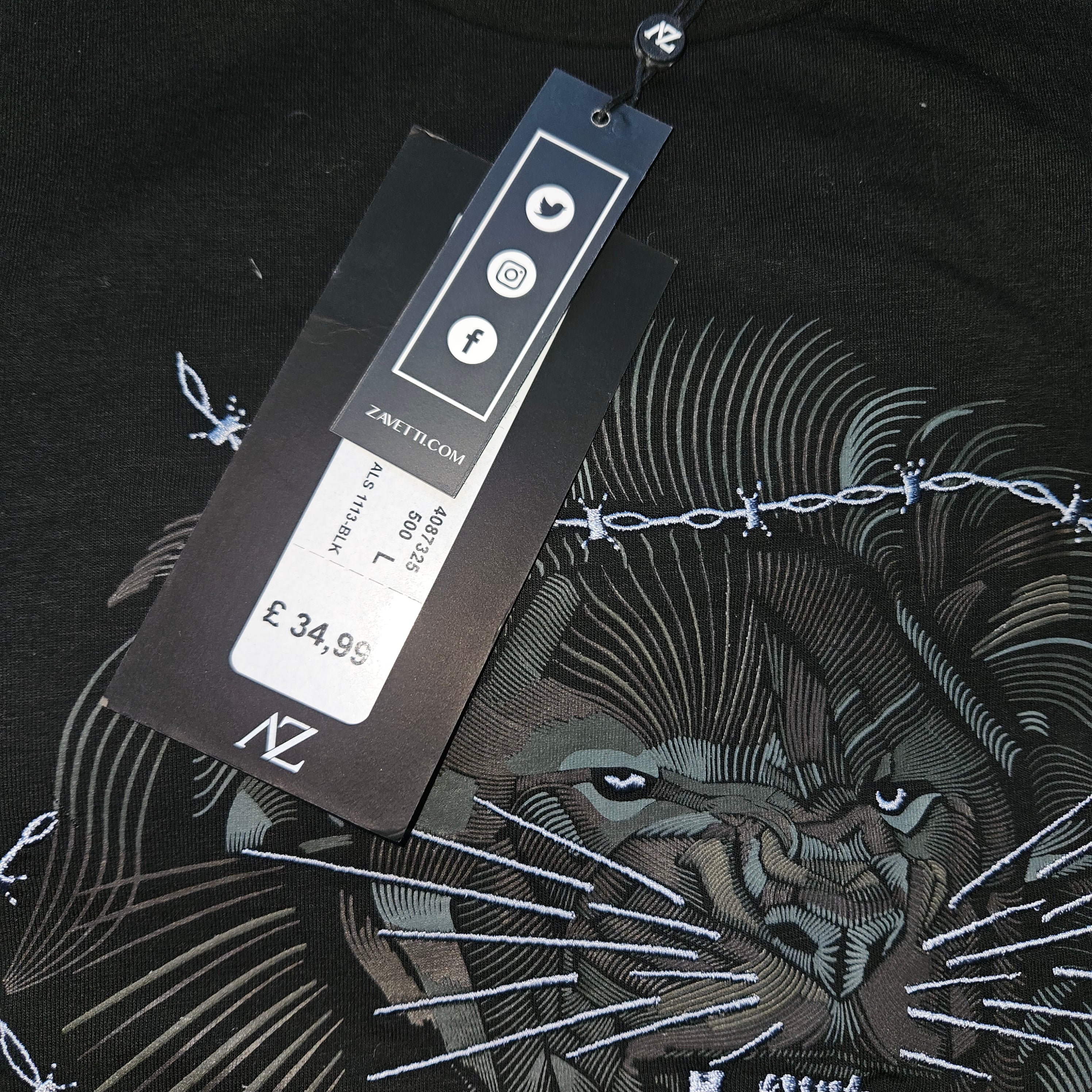 Alessandro Zavetti size large Lion Print T-Shirt – Black, bnwt
