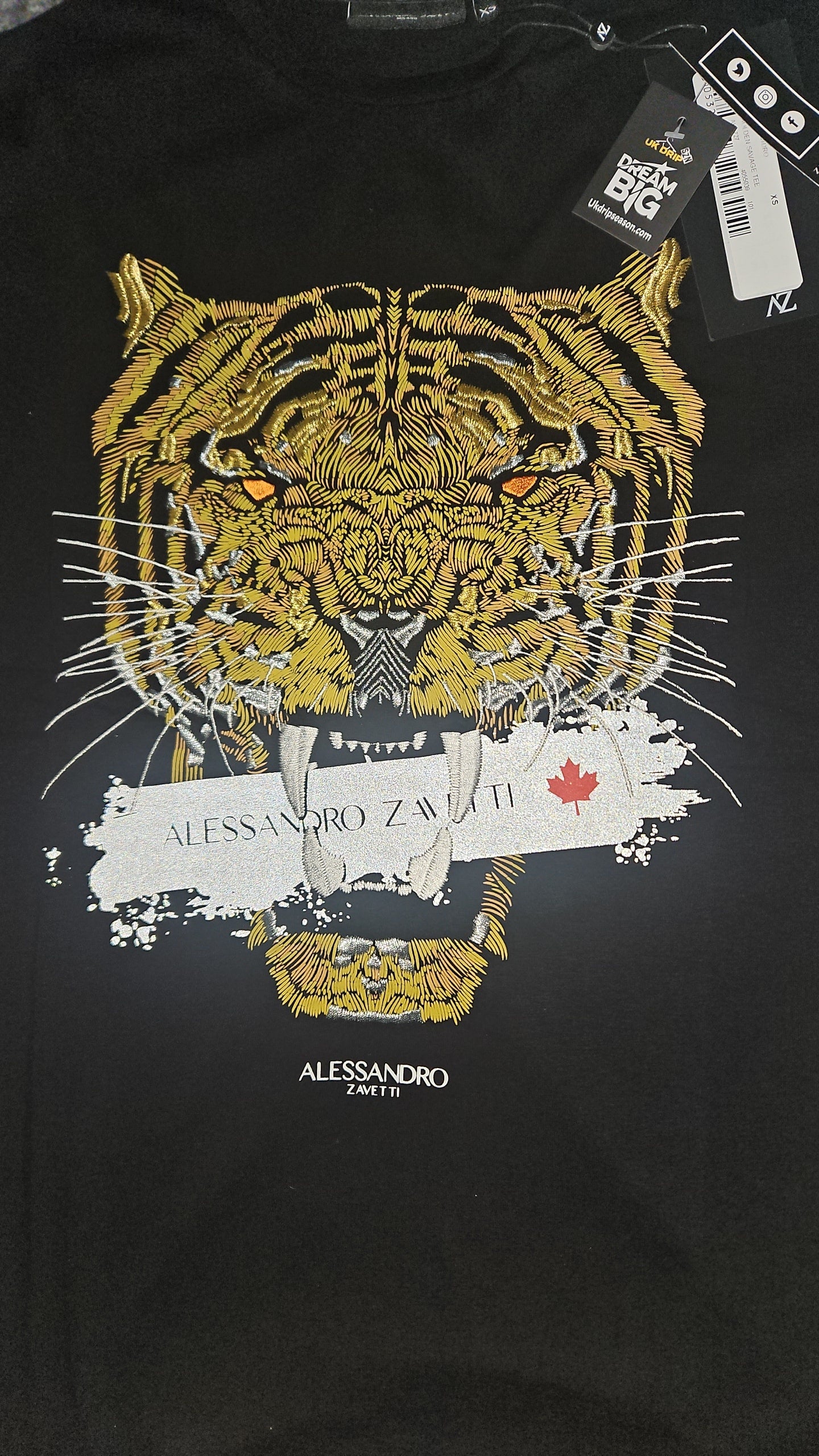 Alessandro Zavetti Black & Gold T-Shirt - Size XS - Brand New