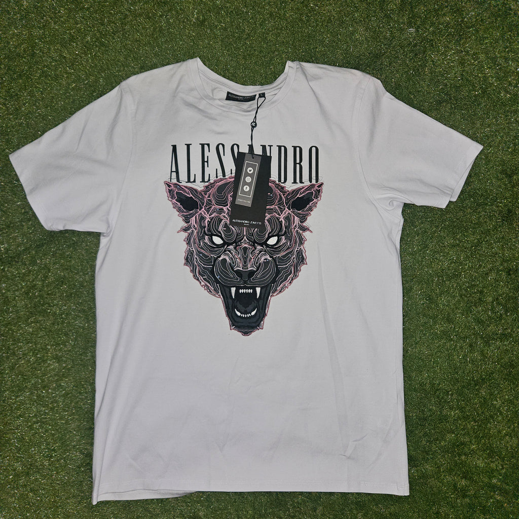 Alessandro Zavetti Cat Print T-Shirt - White - BNWT