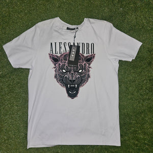 Alessandro Zavetti Cat Print T-Shirt - White - BNWT