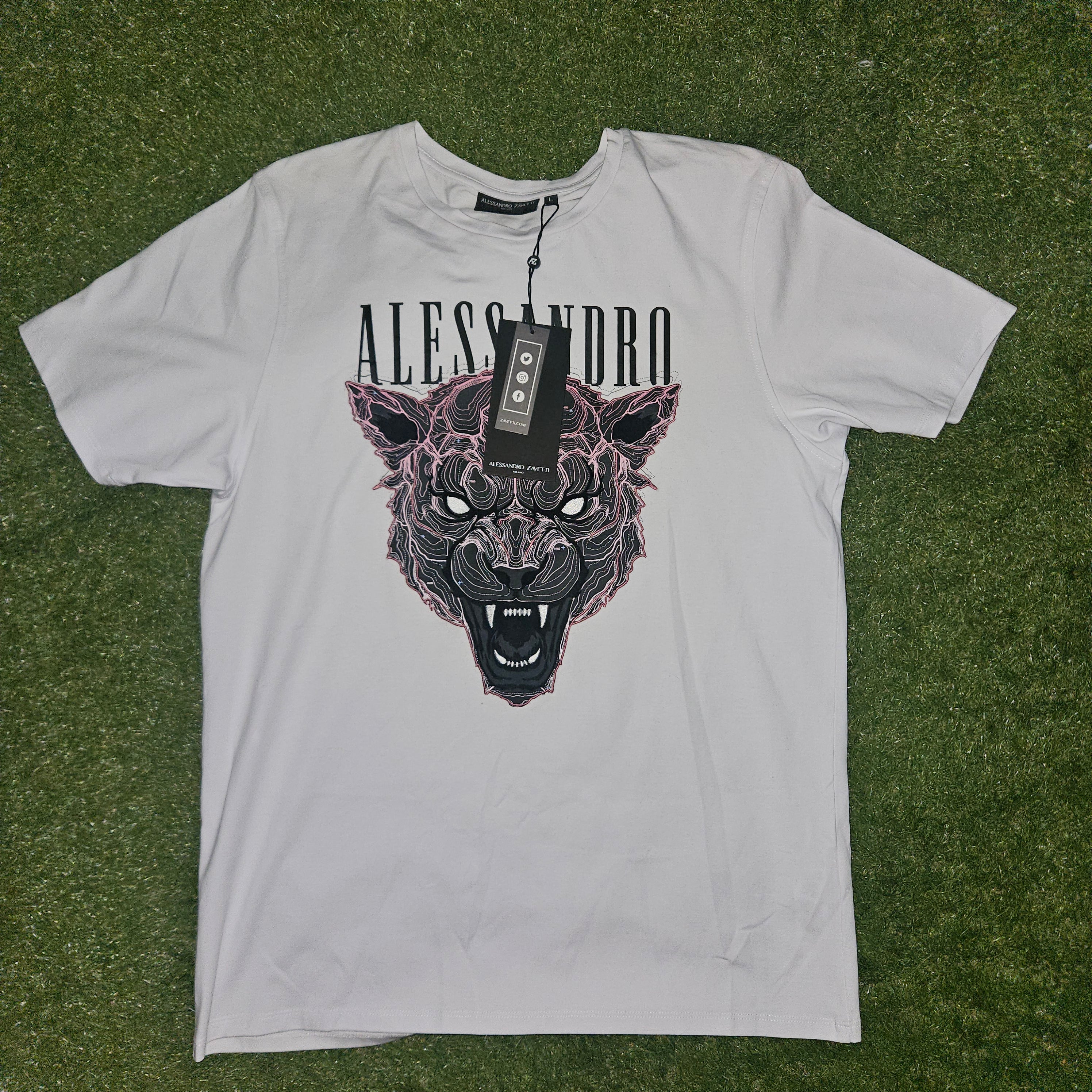 Alessandro Zavetti Cat Print T-Shirt - White - BNWT