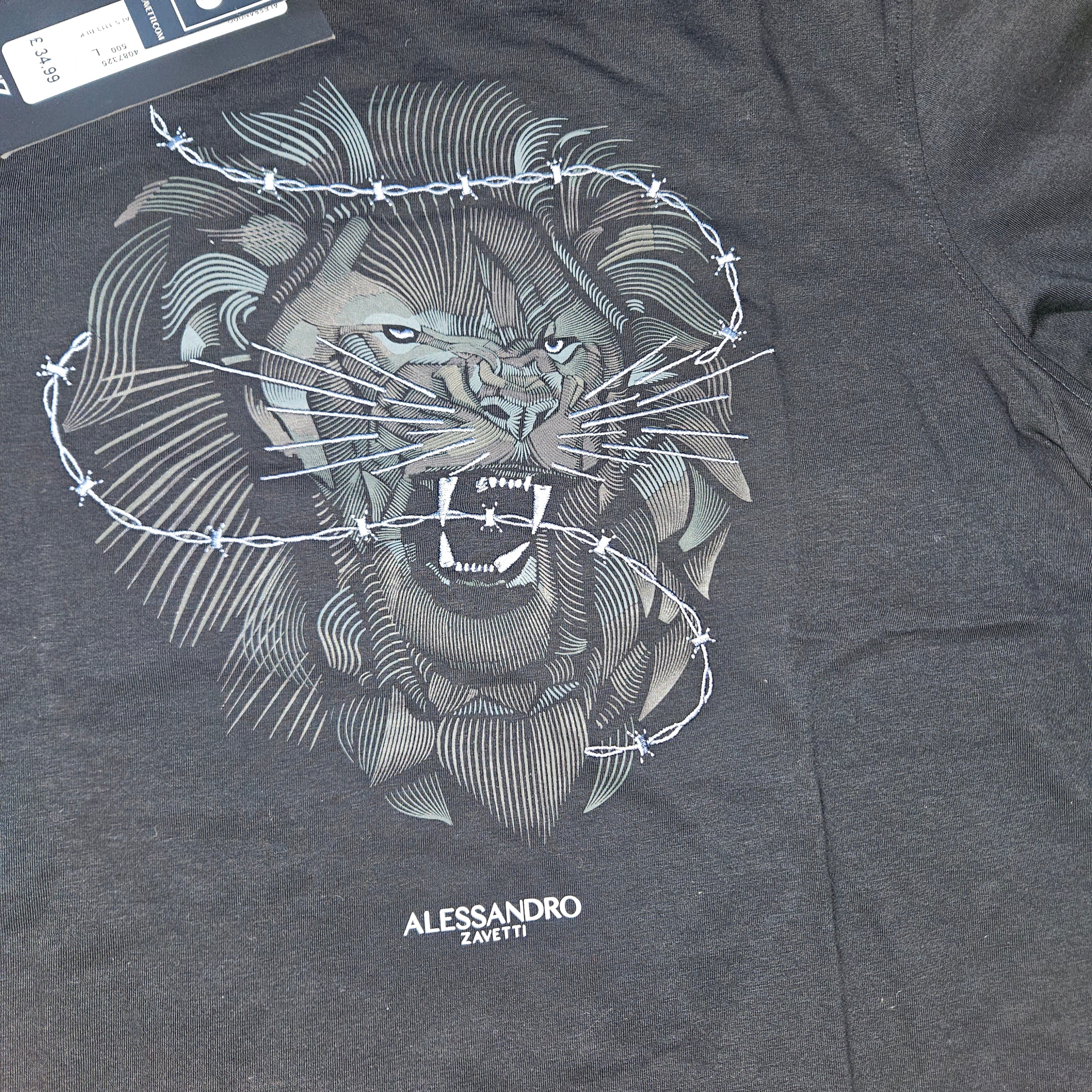 Alessandro Zavetti size large Lion Print T-Shirt – Black, bnwt
